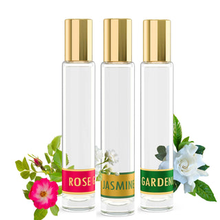 Roll-On Perfume Oil Collection - Rose Garden, Gardenia Bloom & Jasmine Blossom - Essential Infusion