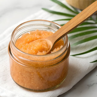 Botanical Green Lab body scrub with mugwort and lavender for exfoliating, soothing, and nourishing skin with natural botanical ingredients