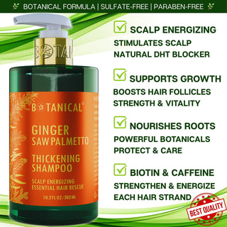 Botanical Ginger & Saw Palmetto Thickening Shampoo for hair loss and hair thinning prevention