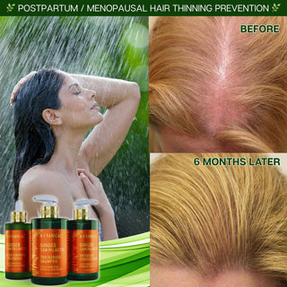 Botanical Ginger & Saw Palmetto Thickening Shampoo for hair loss and hair thinning prevention for women before and after